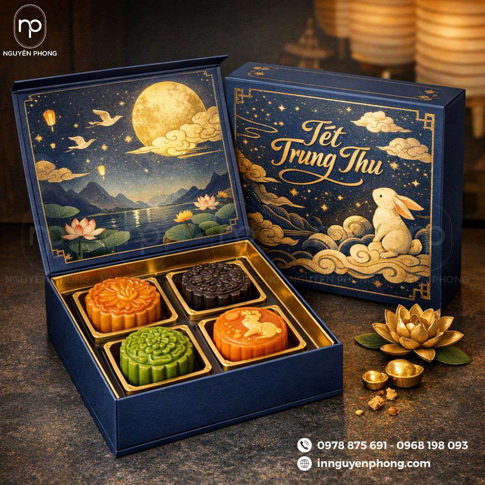 Mẫu in hộp cứng nam châm đựng bánh trung thu